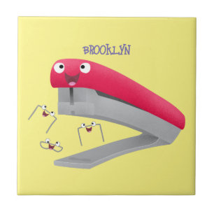 Cute red happy stapler cartoon tegeltje