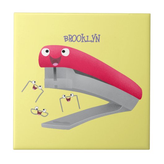 Cute red happy stapler cartoon tegeltje (Voorkant)