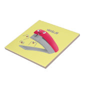 Cute red happy stapler cartoon tegeltje (Zijkant)