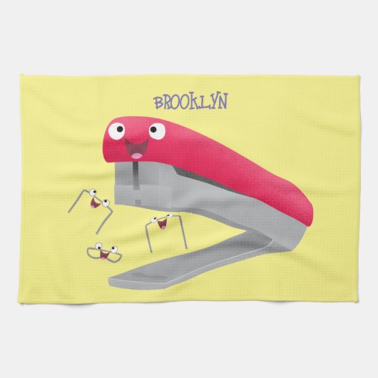 Cute red happy stapler cartoon theedoek (Horizontaal)