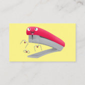 Cute red happy stapler cartoon visitekaartje (Achterkant)