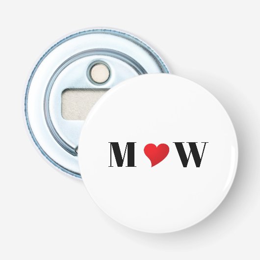 Cute red hart aangepaste initialen monogram button flesopener (Voorkant)