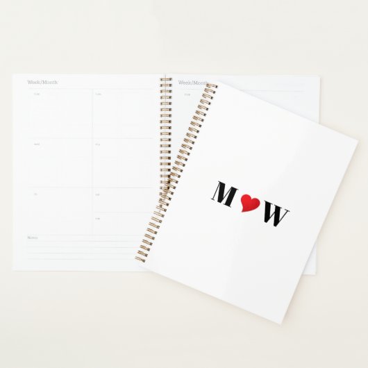 Cute red hart aangepaste initialen monogram planner (Display)