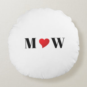 Cute red hart aangepaste initialen monogram rond kussen