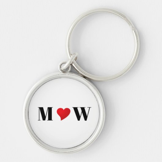Cute red hart aangepaste initialen monogram sleutelhanger (Voorkant)