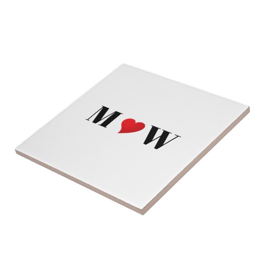 Cute red hart aangepaste initialen monogram tegeltje (Zijkant)
