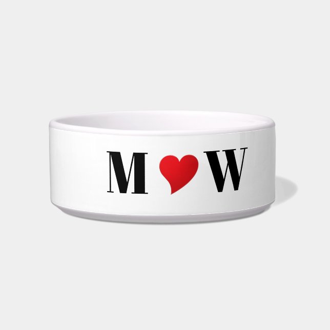 Cute red hart aangepaste initialen monogram voerbakje (Links)