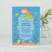 Cute Red Head Mermaid Birthday Uitnodiging (Staand voorkant)