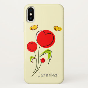 Cute Red Heart Flowers en Yellow Butterflies iPhone X Hoesje
