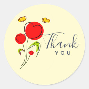 Cute Red Heart Flowers en Yellow Butterflies Ronde Sticker