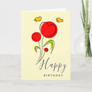 Cute Red Heart Flowers Illustratie Birthday Kaart
