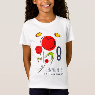 Cute Red Heart Flowers Illustratie Birthday T-shirt