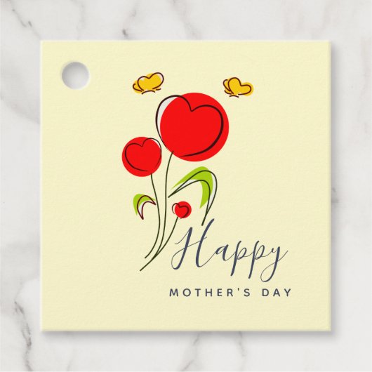 Cute Red Heart Flowers Illustration Moederdag Bedankjes Labels (Voorkant)