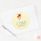 Cute Red Heart Flowers Illustration Wedding Ronde Sticker (Envelop)