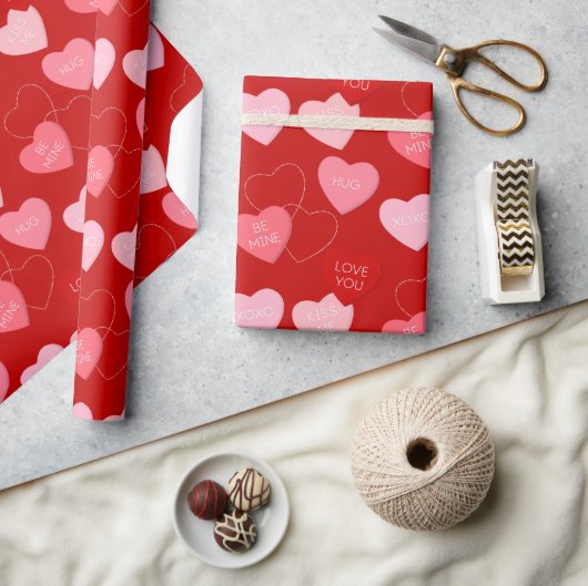 Cute Red Heart Pattern XOXO Valentijnsdag Cadeaupapier (Crafts)