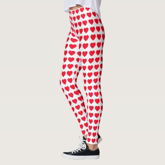 Cute Red Hearts Motif White Leggings Femmes (Gauche)