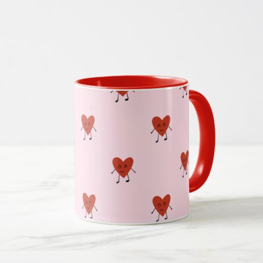 Cute Red Hearts Seamless Love Pattern on Pink Mok (Voorkant rechts)