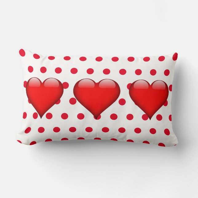 Cute Red Hearts Valentijnsdag Polka Dots Kussen (Voorkant)