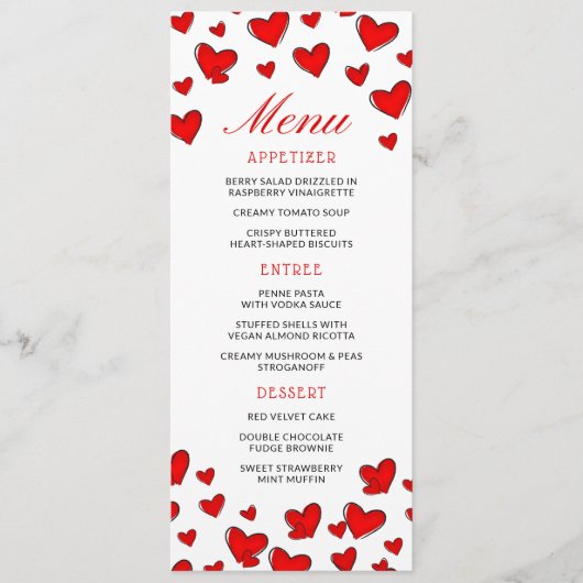 Cute Red Hearts Valentines Jour Menu (Devant)