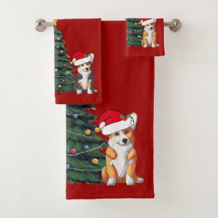 Cute Red Holiday Corgi Bad Handdoek