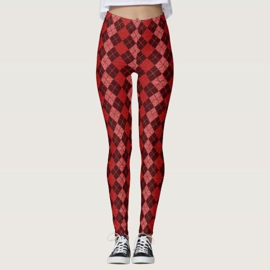Cute Red Jacquard Plaid Leggings (Devant)