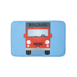 Cute red kawaii truck cartoon afbeelding badmat
