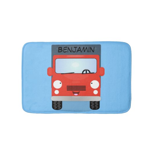 Cute red kawaii truck cartoon afbeelding badmat (Voorkant)