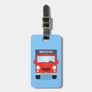 Cute red kawaii truck cartoon afbeelding bagagelabel