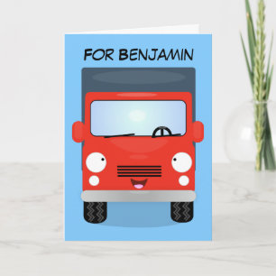 Cute red kawaii truck cartoon afbeelding kaart
