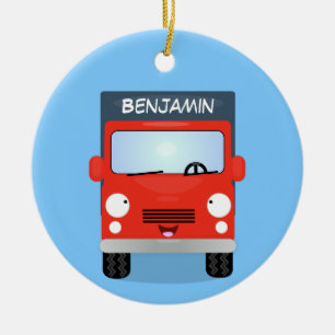 Cute red kawaii truck cartoon afbeelding keramisch ornament