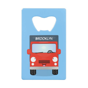Cute red kawaii truck cartoon afbeelding kredietkaart flessenopener