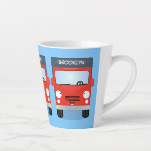 Cute red kawaii truck cartoon afbeelding latte mok