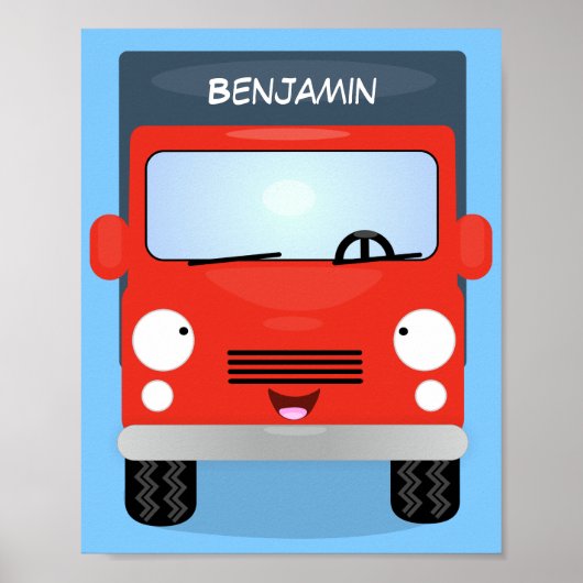 Cute red kawaii truck cartoon afbeelding poster (Voorkant)
