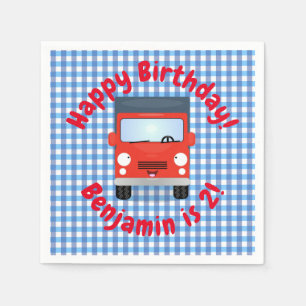 Cute red kawaii truck cartoon afbeelding servet