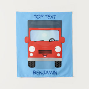 Cute red kawaii truck cartoon afbeelding wandkleed
