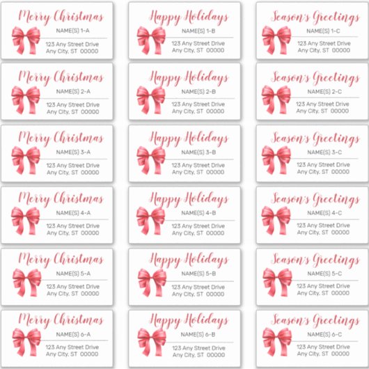 Cute Red Kerstmis Bow Holiday Adresetiketten Sticker (Voorkant)