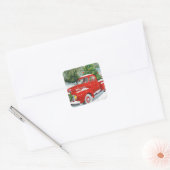 Cute Red-kersttruck met hond Vierkante Sticker (Envelop)