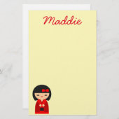 Cute Red Kokeshi Japanse poppen Briefpapier (Voorkant / Achterkant)