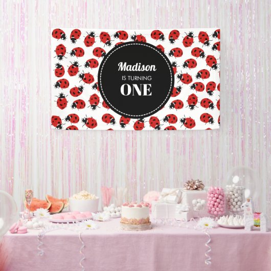 Cute Red Ladybug Birthday Party Spandoek (Feest)