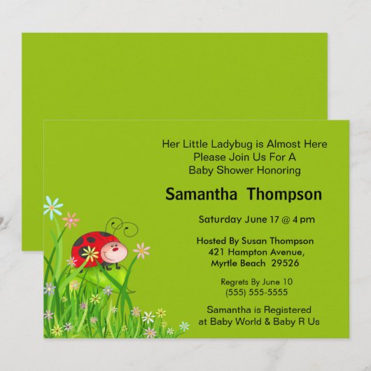 Cute Red Ladybug in Garden Graphic Kaart (Voorkant / Achterkant)