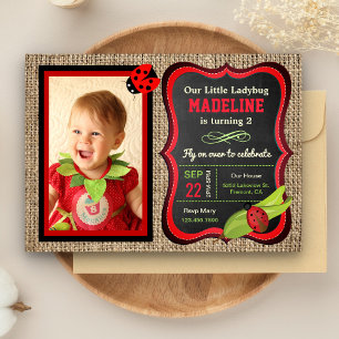 Cute Red Ladybug kinderen Birthday Party Foto Kaart