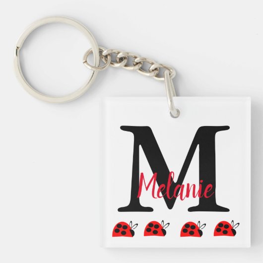 Cute Red Ladybug Monogram Sleutelhanger (voorkant)