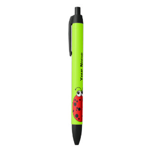 Cute Red Ladybug op Groen gepersonaliseerd Zwarte Inkt Pen
