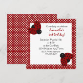 Cute Red Ladybugs Birthday Invite Kaart (Voorkant / Achterkant)