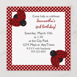Cute Red Ladybugs Birthday Invite Kaart