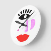 Cute Red Lips Face Modern Ronde Klok (Hoek)