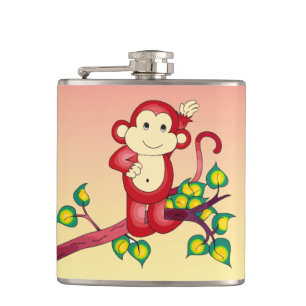 Cute Red Monkey met Oranje en gele kolf Heupfles