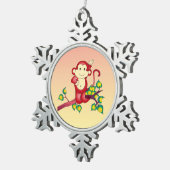 Cute Red Monkey Pewter Snowflake Ornament (Rechts)