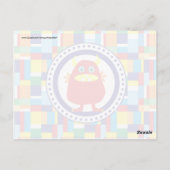 Cute Red Monster over kleurrijke patchworkblokken Briefkaart (Achterkant)