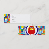 Cute Red Monster over kleurrijke patchworkblokken Mini Visitekaartje (Voorkant / Achterkant)